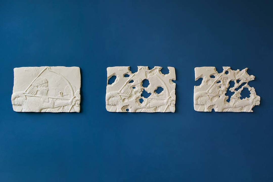 5. ISIS Bullet Hole Painting (Assyrian Archer), Triptych, 2018.jpg